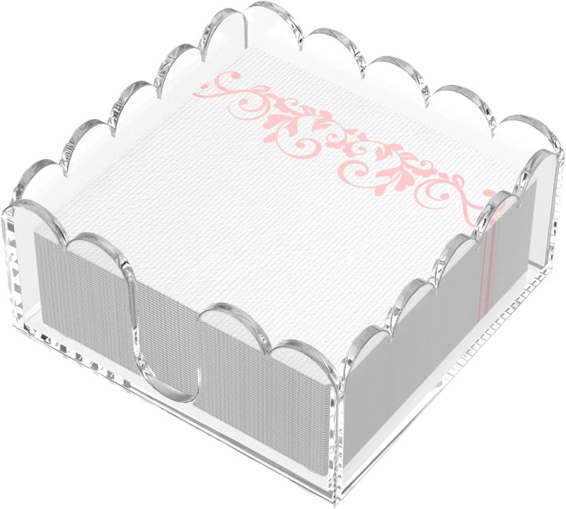 YAGELI Clear Acrylic Napkin Holder – Elegant Scalloped Tray for Cocktail, Bathroom, Kitchen & Dining – Flat Paper Towel & Disposable Napkin Organizer for Weddings, Bars, Hotels and Home(5.4x5.2in) - Image 1